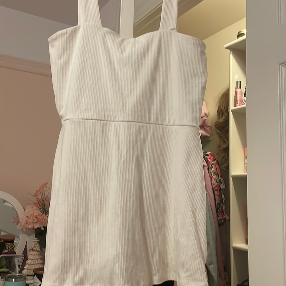 PINK white Ribbed Dress With Shorts Underneath